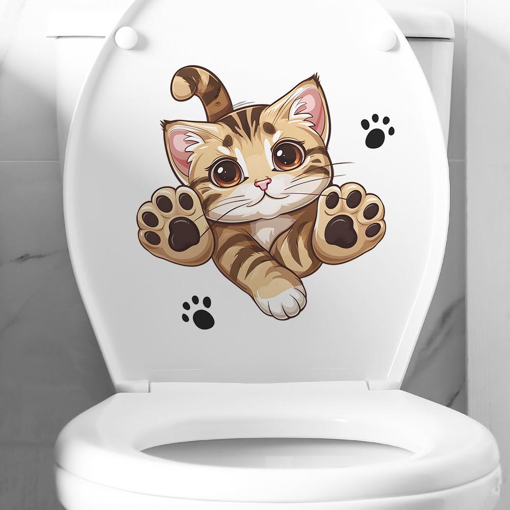 Cartoon Cat Toilet Stickers Bathroom Bathroom Decorative Wall Stickers Self-adhesive