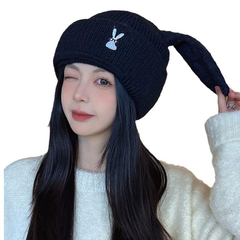 Glasses Rabbit Knitted Warm Hat Women's Cold-proof Scarf Integrated Hat Outdoor Cycling Windproof Neck Cover One-piece Hat