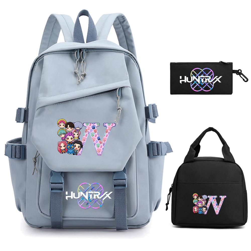 3Pcs/set Cartoon 26 English Letter Kpop Demon Hunters Printed Backpack for Teenger Children Large Capacity Schoolbag Girl Gift Women Travel Bag