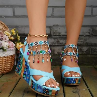 Fashion Middle Heel Buckle Strap Peep Toe Wedge 2024 Hot Sale Shoes for Women Women's Sandals New Summer Elegant Dress Sandals Women