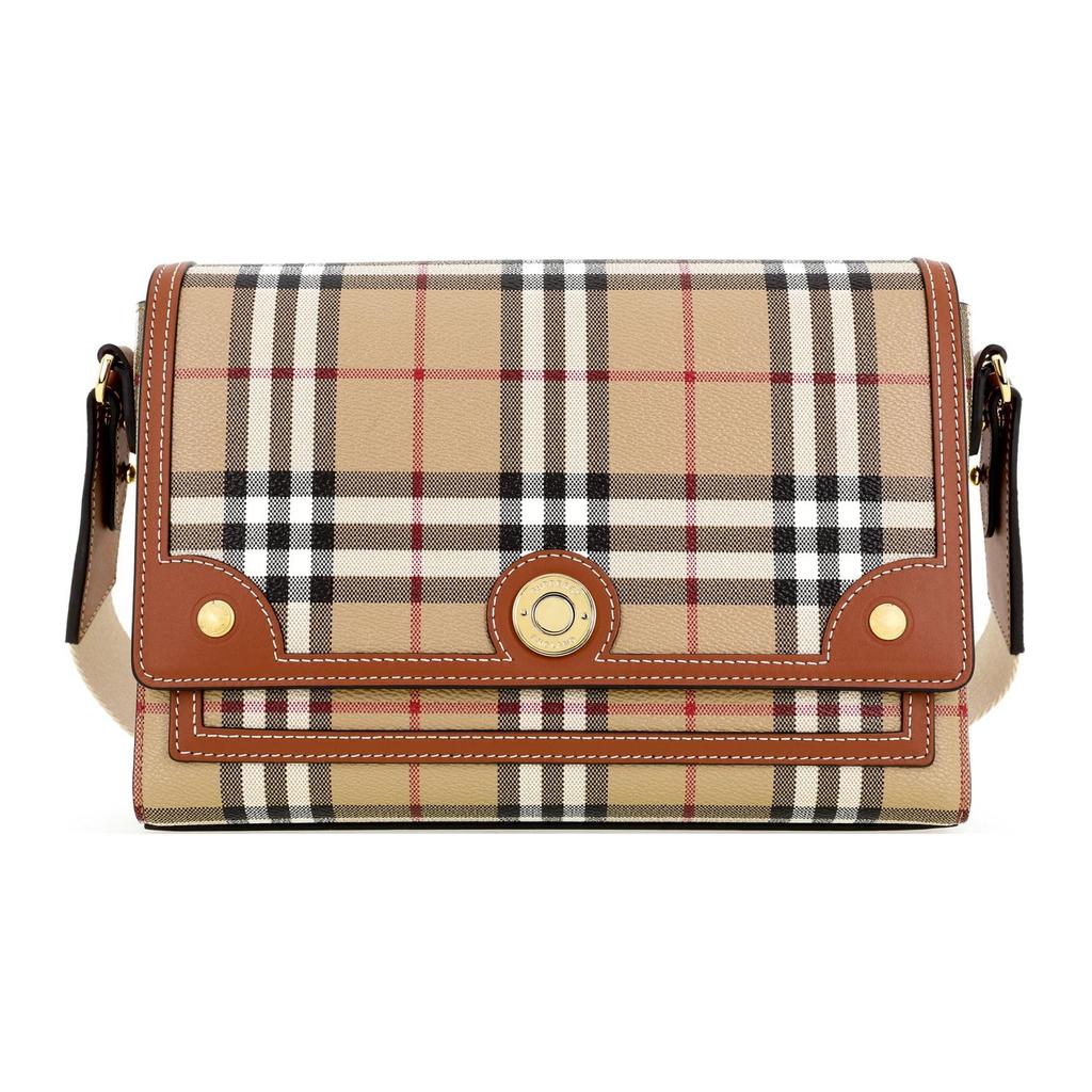 Burberry Classic Check Logo Buckle Cotton And Calfskin Messenger Bag Women Shoulder Bag Khaki 80662261