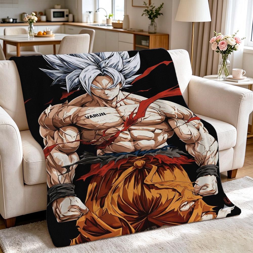 Goku'S Evolution Theme Anime Flannel Blanket Thick Warm Fleece Blanket For Bedroom Sofa Nap Home Party Decor New Year Gift