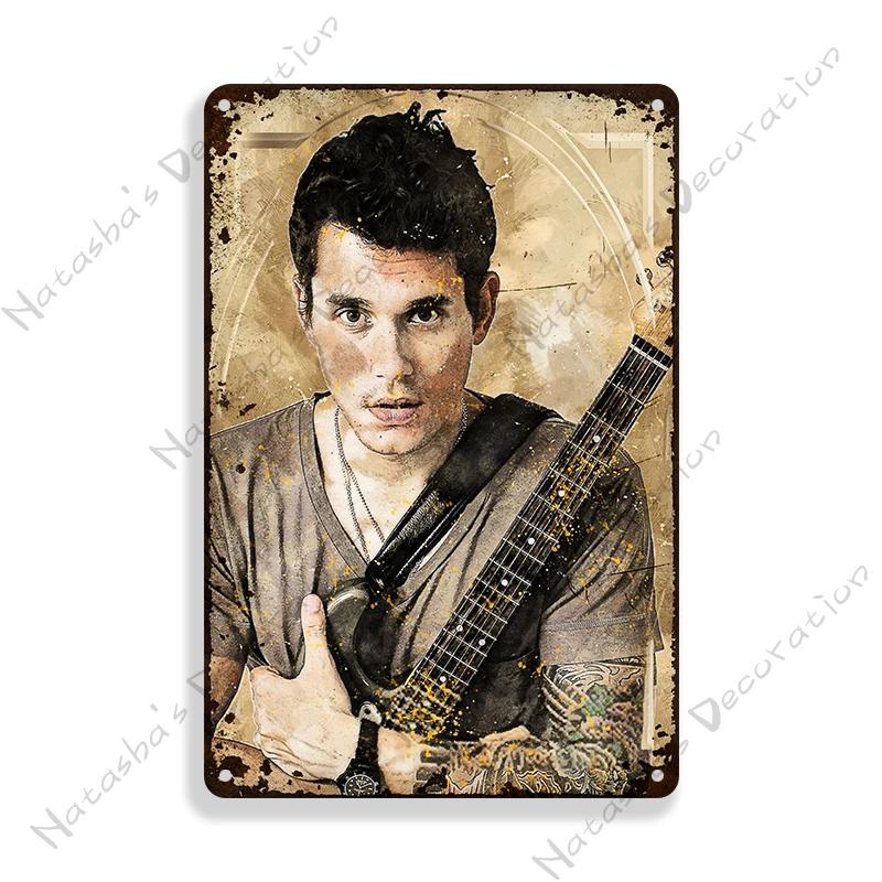 Letrero Metálico John Mayer Póster Vintage Bar Pub Club Señal de Pared Metal Oxidado Señal de Lata Retro Música Metal Póster Pared Decoración Industrial
