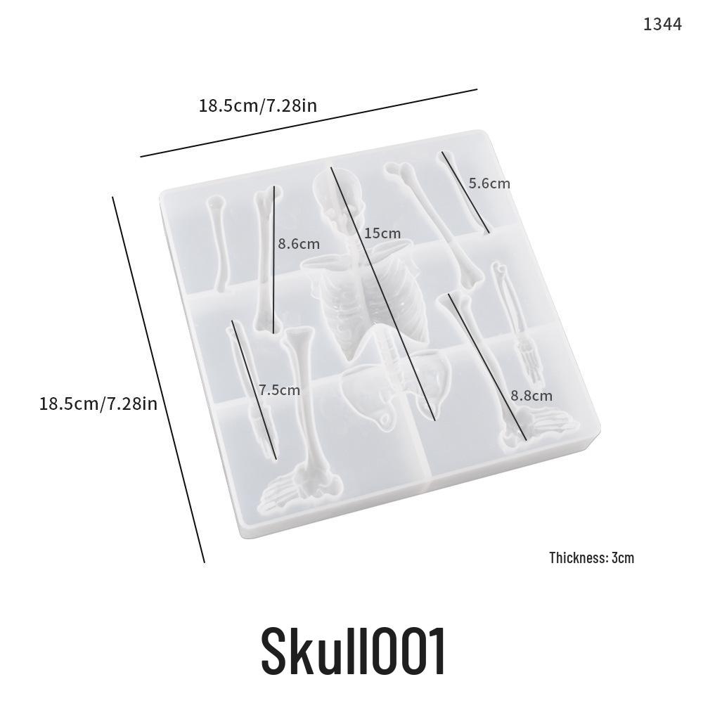 Poppy Halloween Skull Body Stand Silicone Mold for DIY Epoxy Resin and Plaster Ornaments