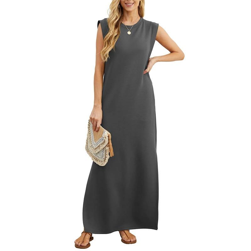 IHUASU Abiti casual con scollo a V a maniche corte con stampa tinta unita primavera estate moda donna