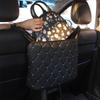 Crystal Rhinestone PU Leather Car Storage Bag Organizer Barrier of Backseat Holder Multi-Pockets Car Container Stowing Tidying