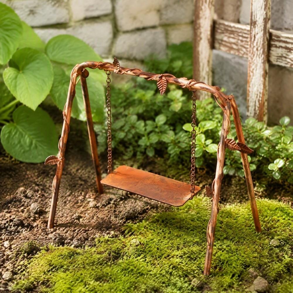 Rusty Red Dollhouse Fence Metal Miniature Decorative Figurine Fairy Garden Swing Miniature Scene