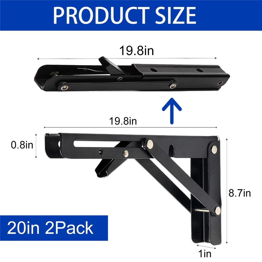 20 Inch Heavy Duty Folding Shelf Brackets, 2 Pack DIY Wall Mounted Shelf Bracket for Fold Down Table, Stainless Steel Folding Table Hinge Space Saving