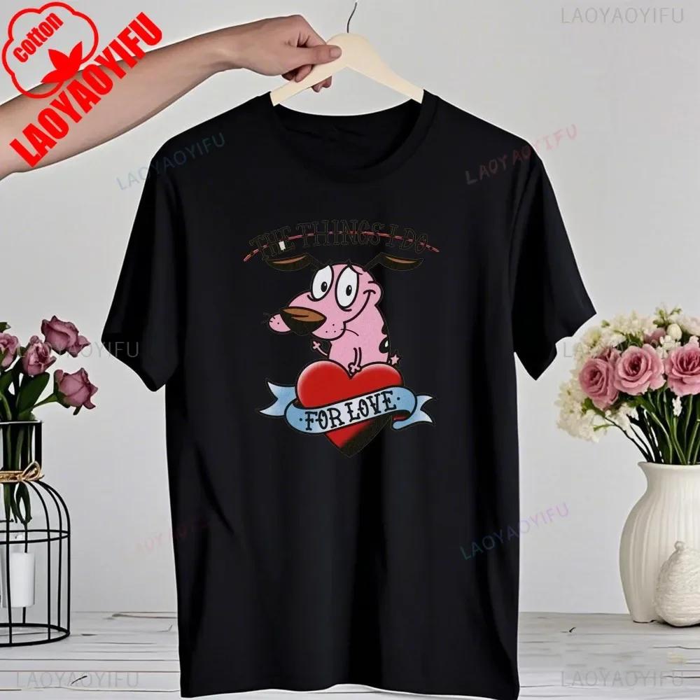 90er Cartoon Courage Der Feige Hund Grafik T-Shirt Retro Street Fashion Sommerkleidung Oberteile Geschenk Männer Frauen Paar Baumwoll-Tees