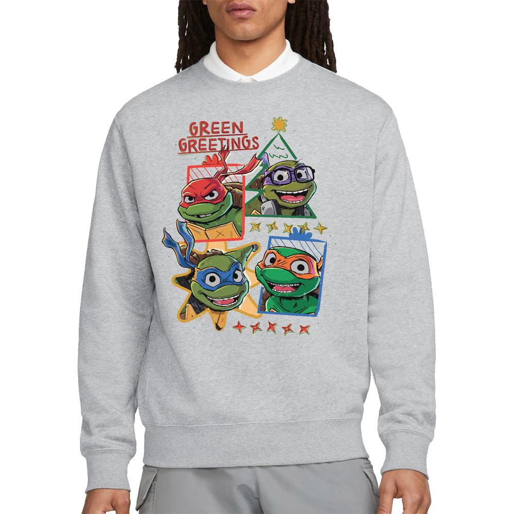 Teenage Mutant Ninja Turtles: Mutant Mayhem Unisex Adult Green Greetings Christmas Sweatshirt