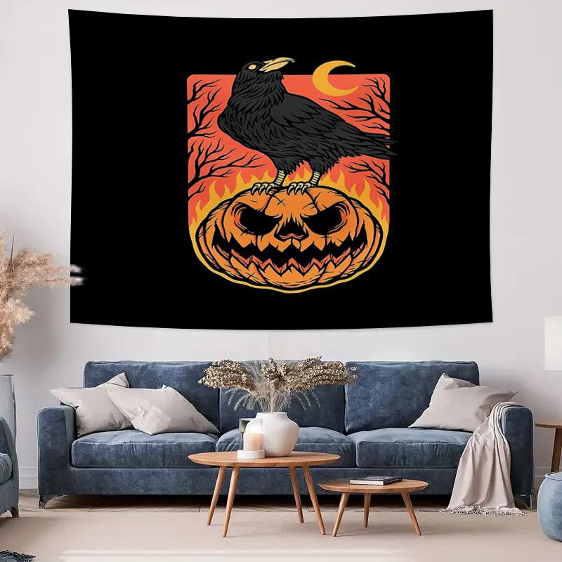 Spooky Halloween Tapestry Gothic Raven Forest Wall Hanging Dark Fantasy Decor Room Dorm Aesthetic Home Decor Wall Art