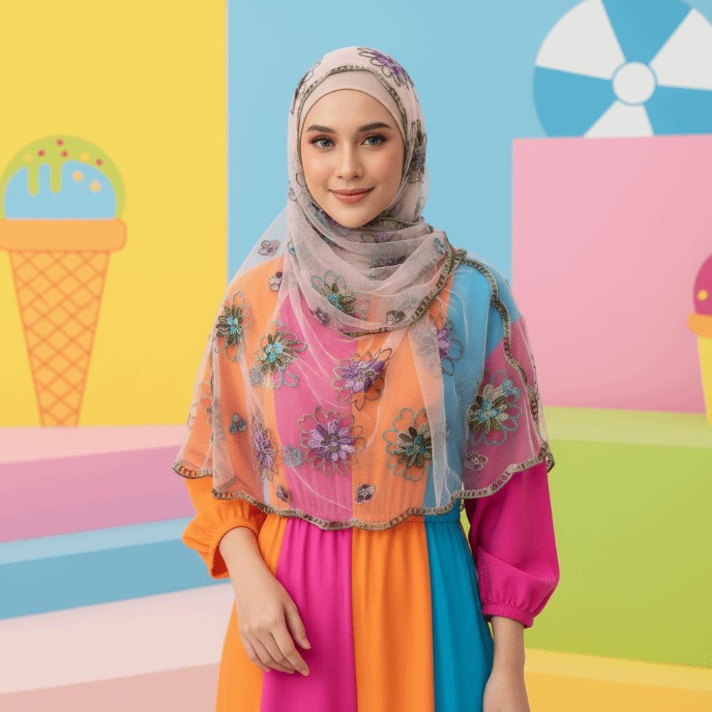 Lightweight Sheer Shawl Embroidered Summer Hijab Lace Scarf Floral Headwrap  Sun Protection