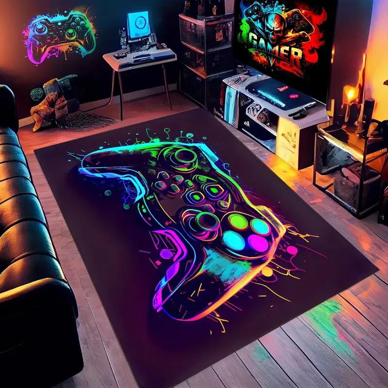 

3D Hexagon Pattern Carpet with Neon Aesthetic Non Slip Floor Mat for Gaming Room Teens Bedroom Decor Living Room Area Rug 40x60cm