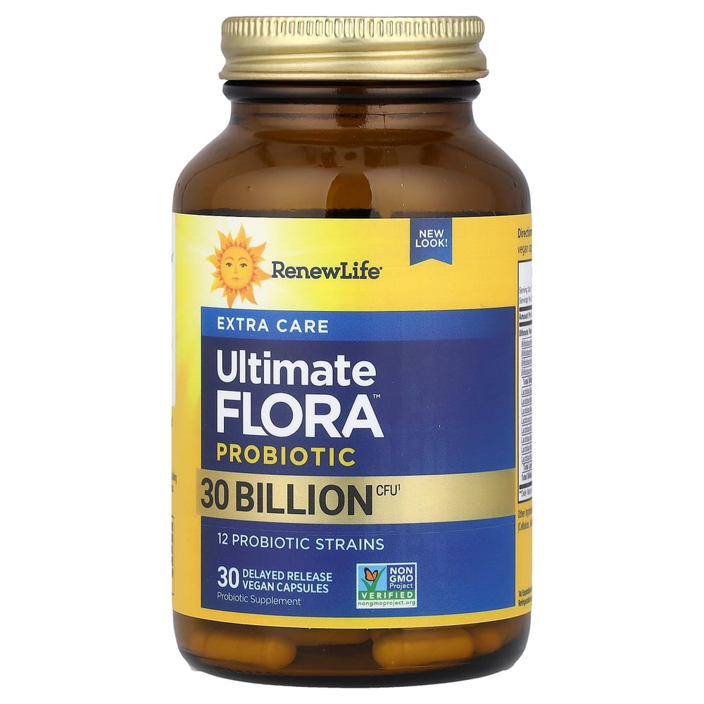 Renew Life Ultimate Flora Extra Care Probiotic 30 Billion CFU Live Cultures Veggie Capsules, 30 Count
