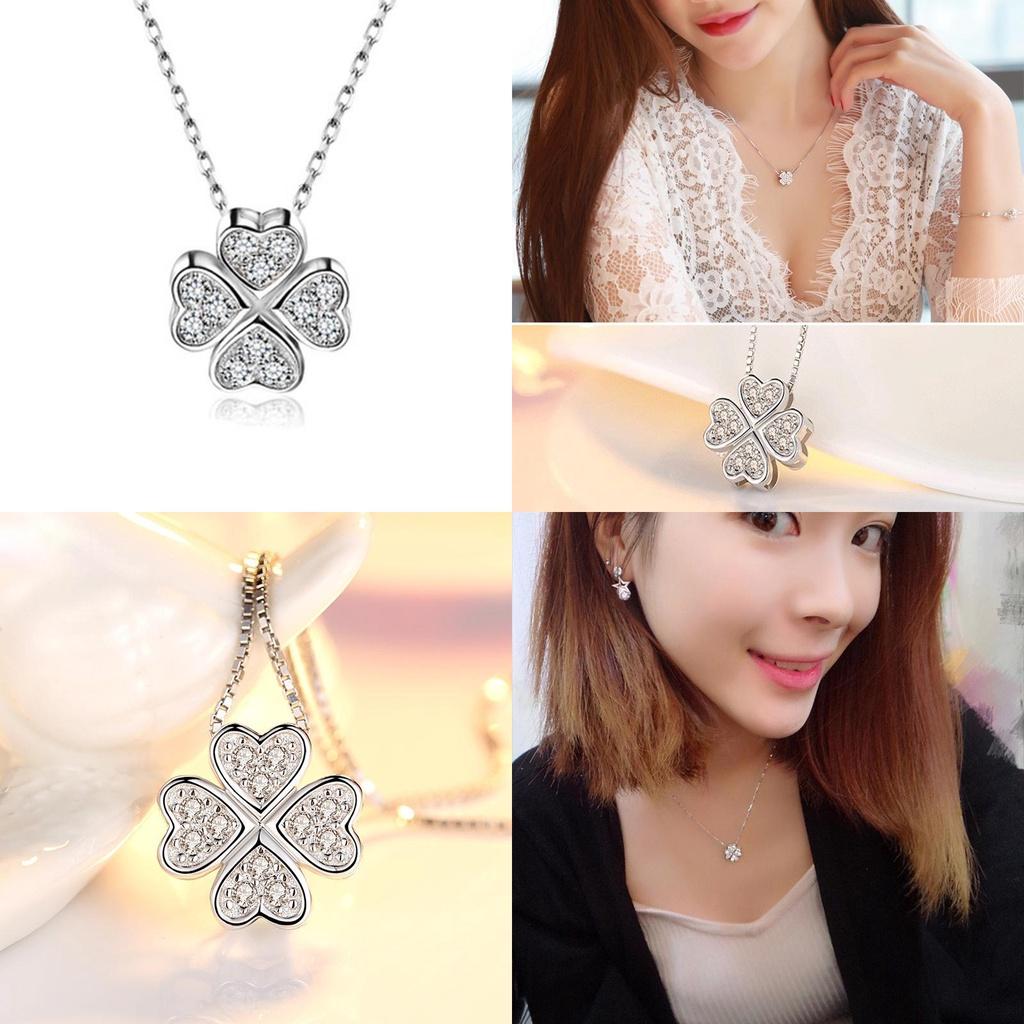 Fashionable Clover Pendant With Sparkling Gemstones Stylish And Sweet Necklace