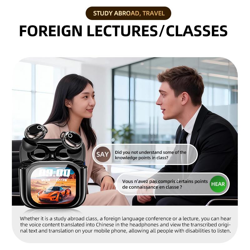 In-Ear Stereo Sound Bluetooth Earphones with Touch Control Color Screen Charging Case Portable Wireless Headsets AI Intelligent Translation