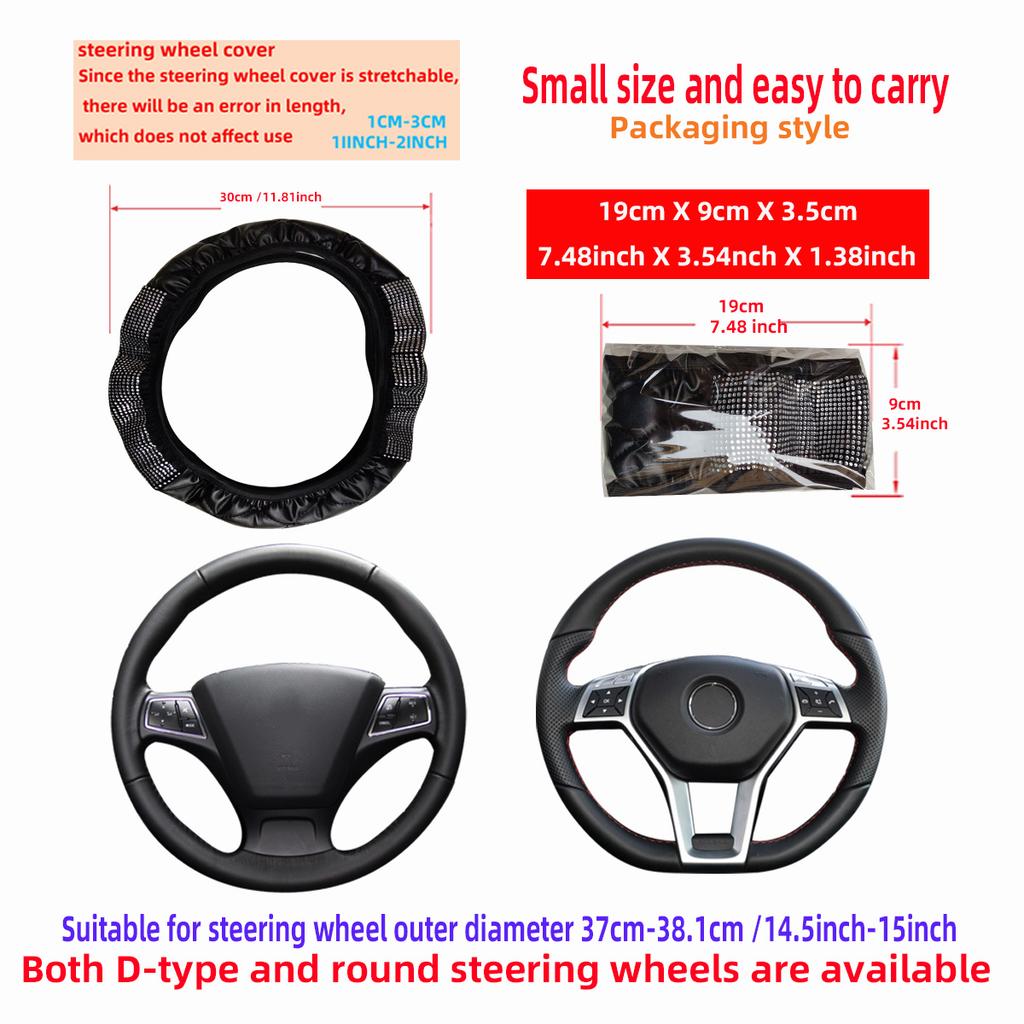 1 Faux-sheepskin Diamond Blingbling Black Auto Supplies Steering Wheel Cover Without Inner Ring Fits 14.5-15 Inches