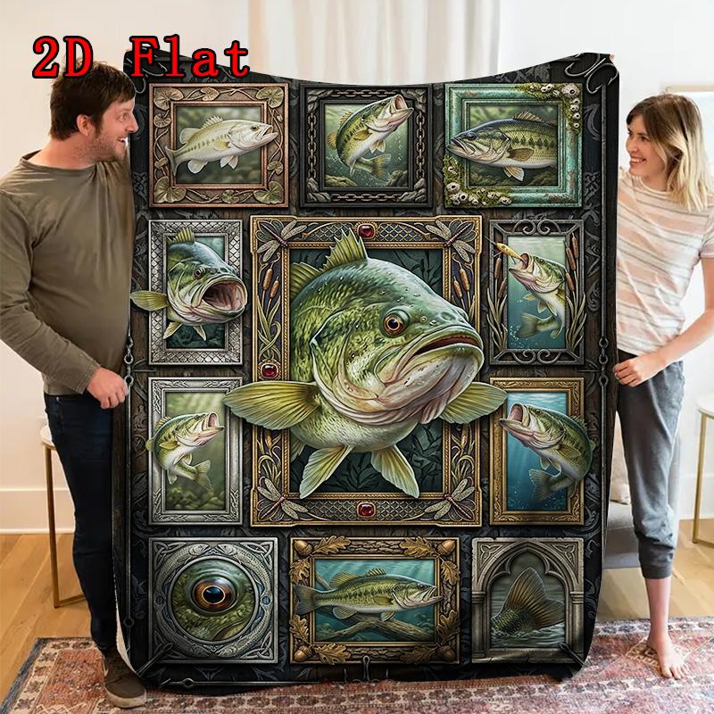 Bass Fish Collection 2D Flat Pattern Flannel Blanket, High quality All Seasons, Home Decor, Warmth and Comfort, Perfect for Christmas Gifts.