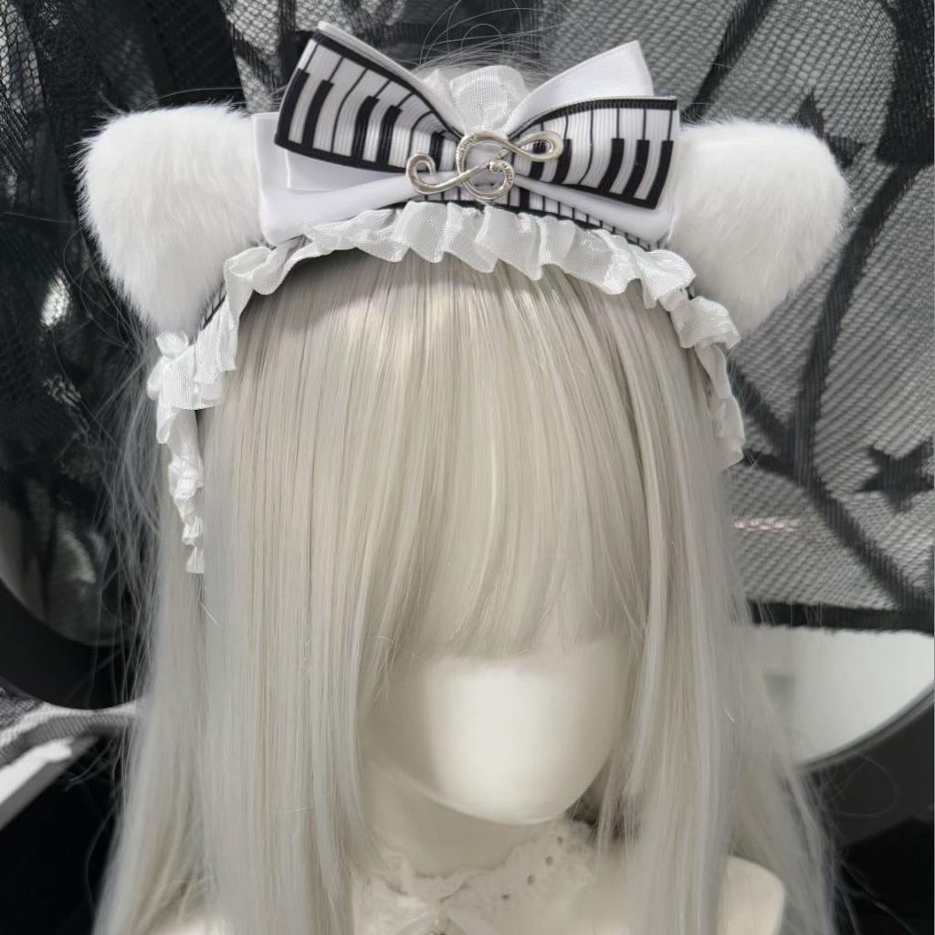 Hair Band Hair Bow Headband Musical Note Cat Ear Plush Gothic Style Lolita Y2k Accessories Hair Accessories Woman Head Jewelry
