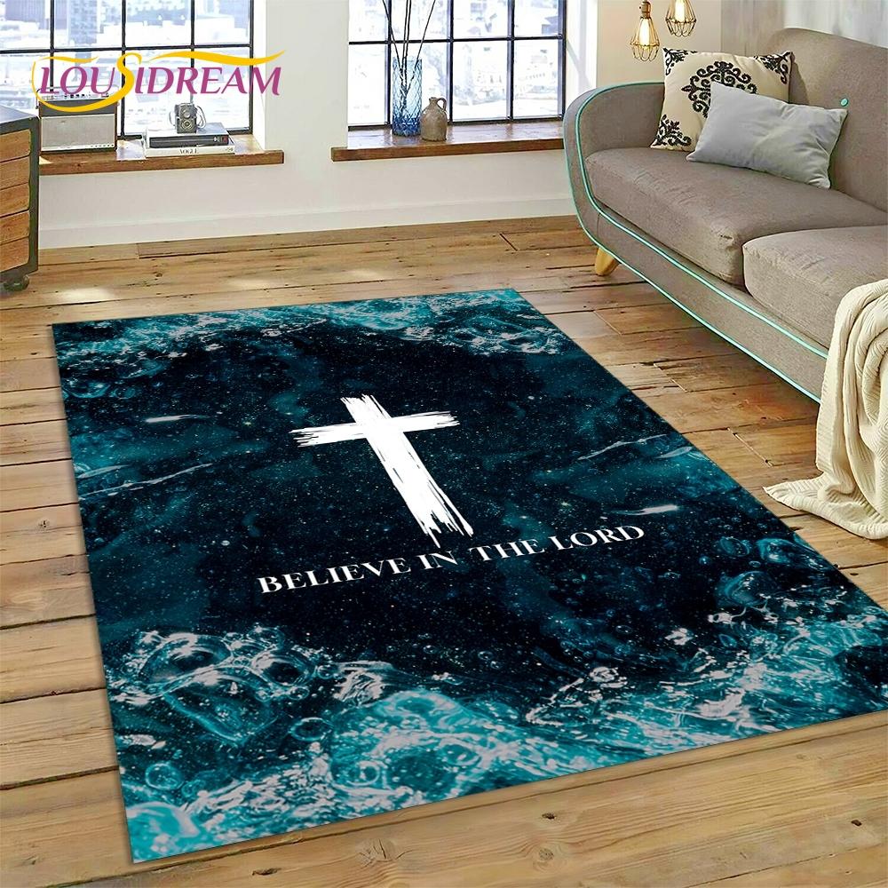 New 3D Pray Holy Bible Cross Jesus Carpet for Living Room Bedroom Home Decor,Floor Mat Non-slip Decoration for Sofa Doormat Gift