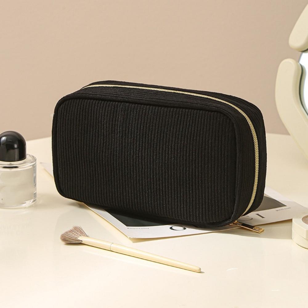 Women Zipper Makeup Bag Safety Zipper Travel Toiletry Pouch Portable Makeup Bag Lightweight Corduroy Cosmetic Bag For Gym Daily