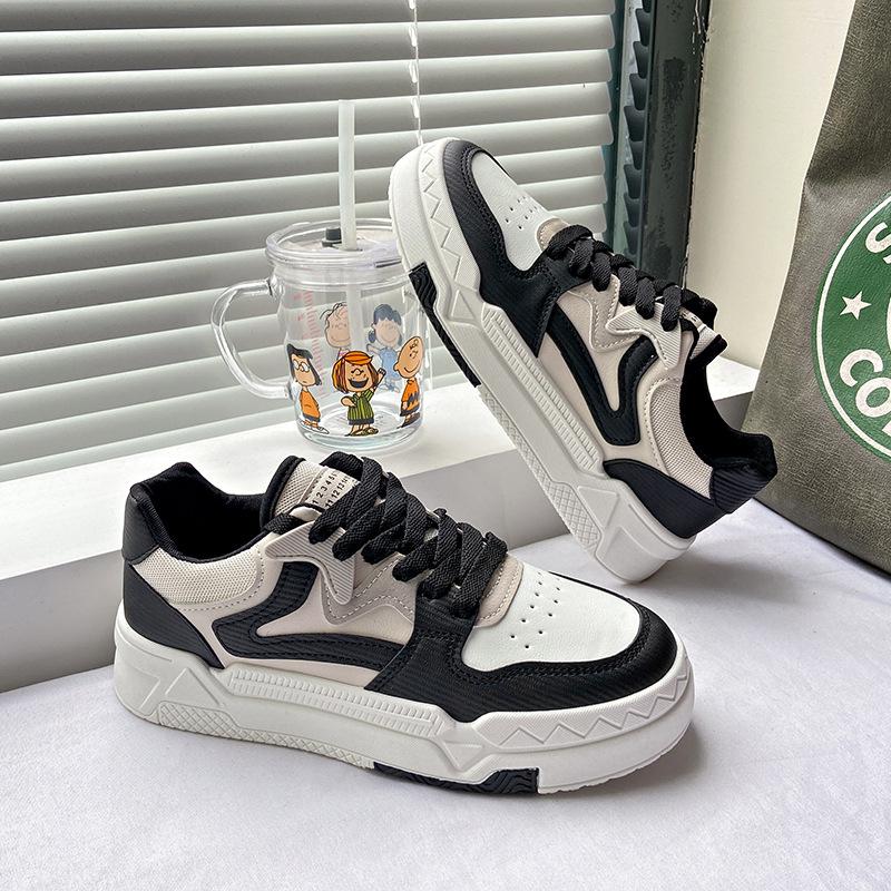Board Shoes Women's 2025 Women's Shoes Spring Korean Version Low-top Color Matching Casual Shoes Women's Lace-up Student Sports Board Shoes Women
