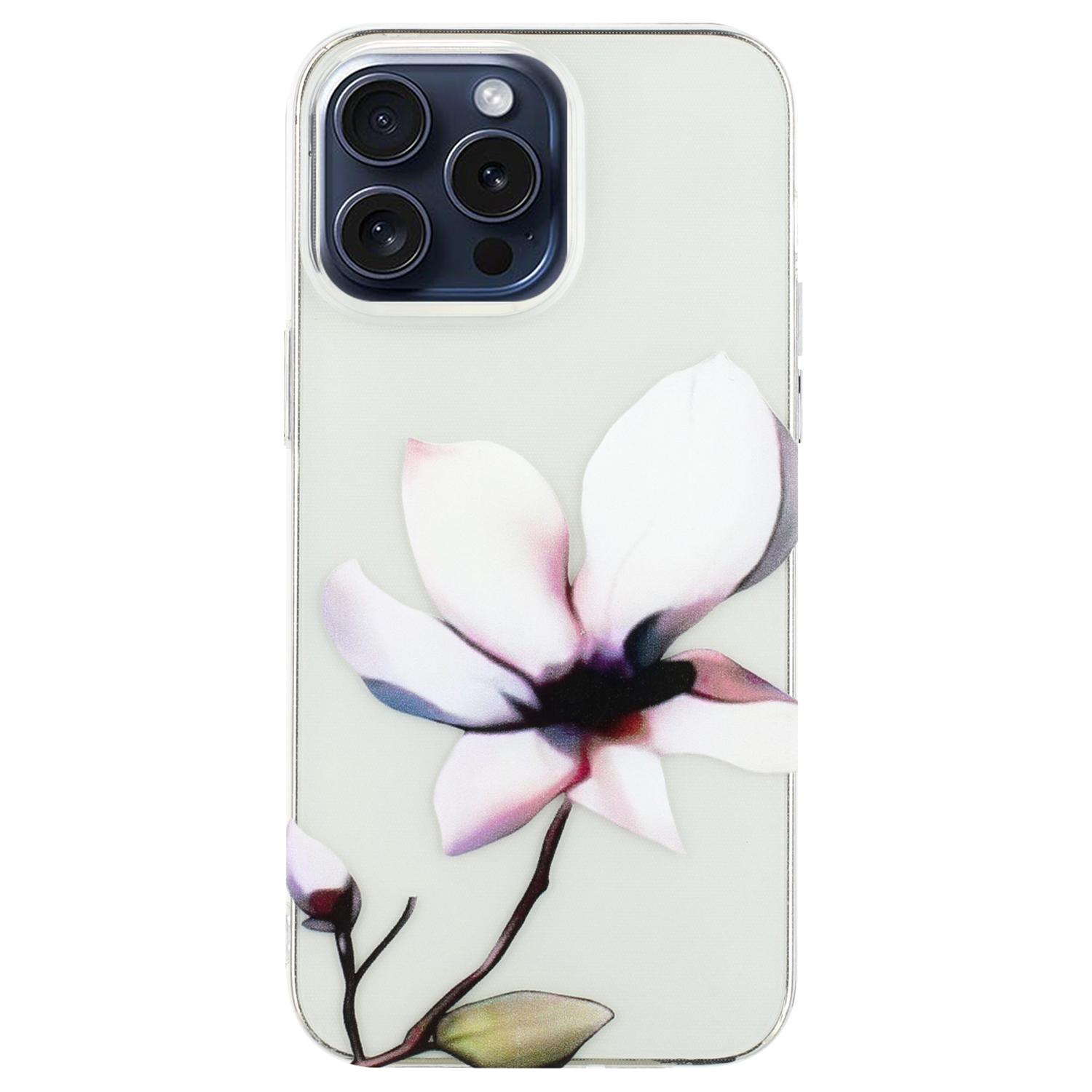 

For iPhone 16 Pro Case Pattern Printing Anti-scratch Slim TPU Phone Cover White Flower