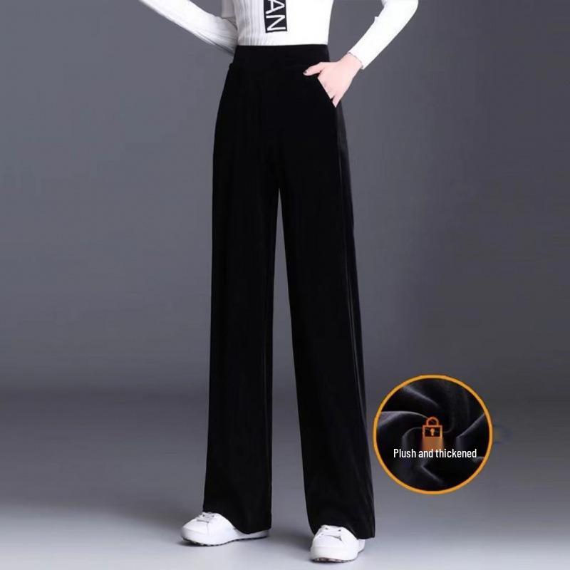 Golden Velvet High-Waisted Straight-Leg Pants - Women's Autumn/Winter 2025 Collection