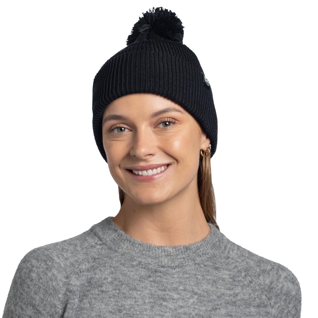 Buff Knitted Renvi Beanie, Unisex black Cap