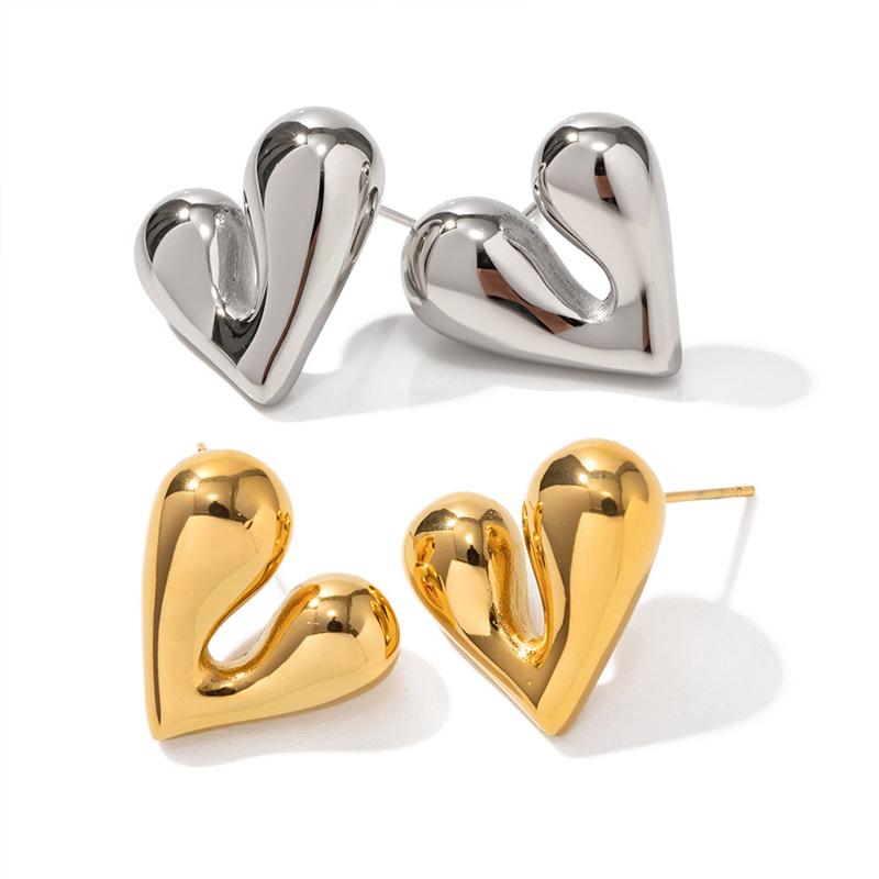 Trendy 18K Gold Plated Geometric Stud Earrings Classic Heart Shaped Hypoallergenic Stainless Steel Earrings Party Girl Jewelry