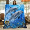 1pc 2D Flat Printing Spring & Summer New Arrival Dolphin and Coral Fish School Themed Digital Print Blanket, Suitable for All Seasons, Casual Throw Bl