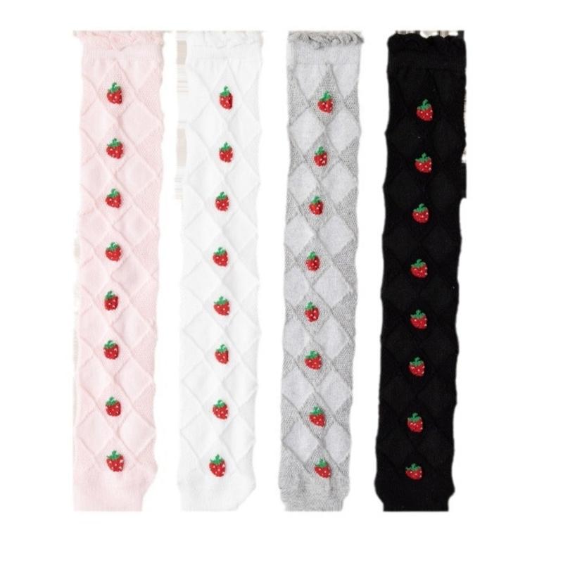 Baby Girls Long Tube Socks Spring Autumn Summer Thin Kids Strawberry Printed Socks Over Knee Length Stockings