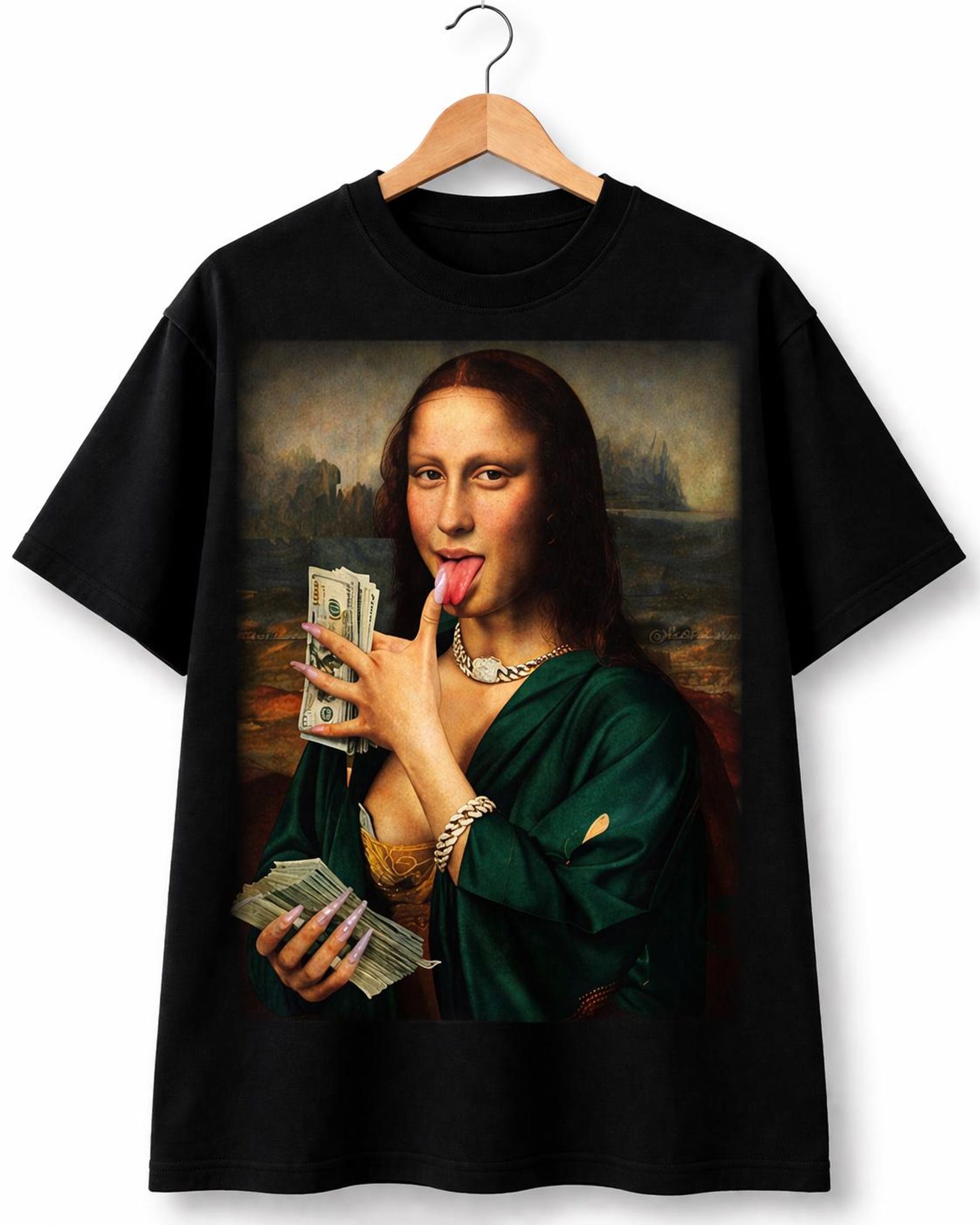 Mona Lisa Money Mode T-shirt made of breathable cotton. S