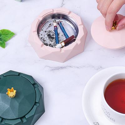 Round Stainless Steel Ashtray Windproof Ashtrays With Lid For Home Living Room Office Decoration Smoking Accessory
