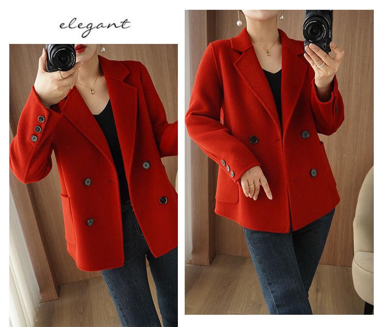 Women's Petite Double-Breasted Wool Cashmere Coat - Autumn/Winter Suit Collar Overcoat