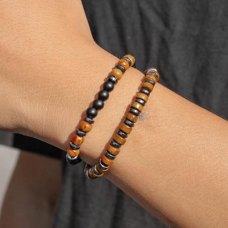 Best-selling Multi-layer Wood Bead Bracelets Sets Men s Retro Style Multi-layer Elastic Thread Adjustable Wooden Bracelet
