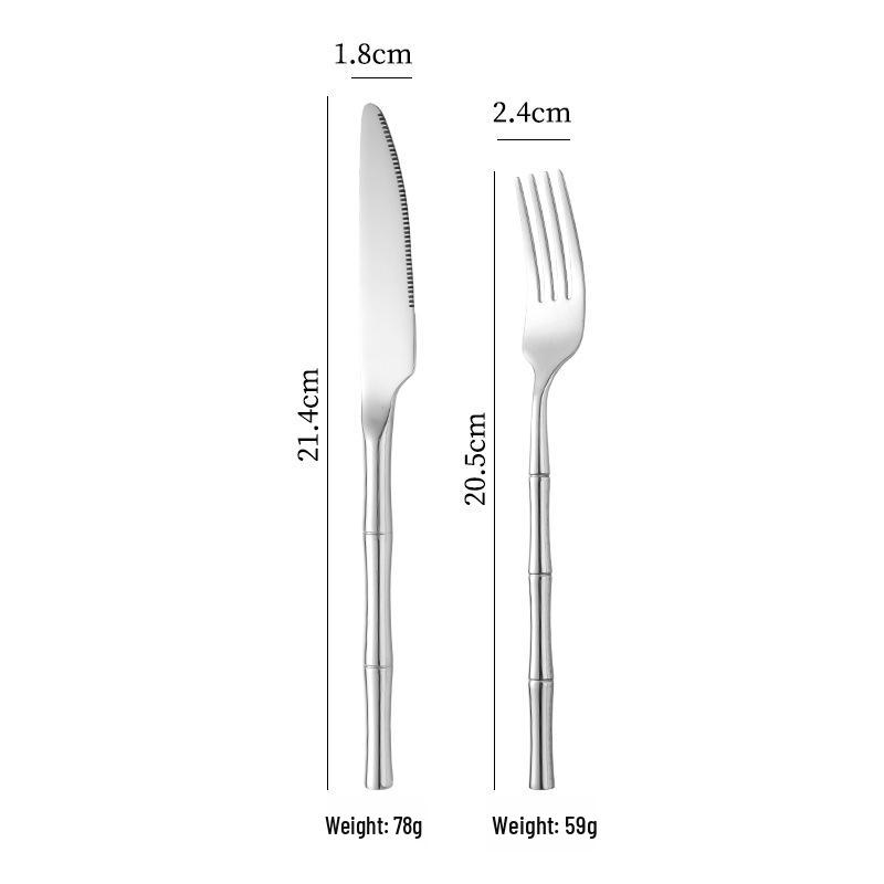 304 Stainless Steel Bamboo Joint Cutlery Set: Steak Knife, Dinner Fork, Dessert Spoon, Chopsticks - Elegant Gift for Hotels & Boutiques