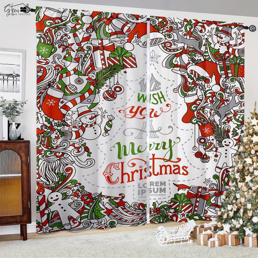 Christmas 3D Printed Curtains Christmas Tree Santa Pumpkin Carriage Gift Living Room Children's Room Holiday Decoration Curtains