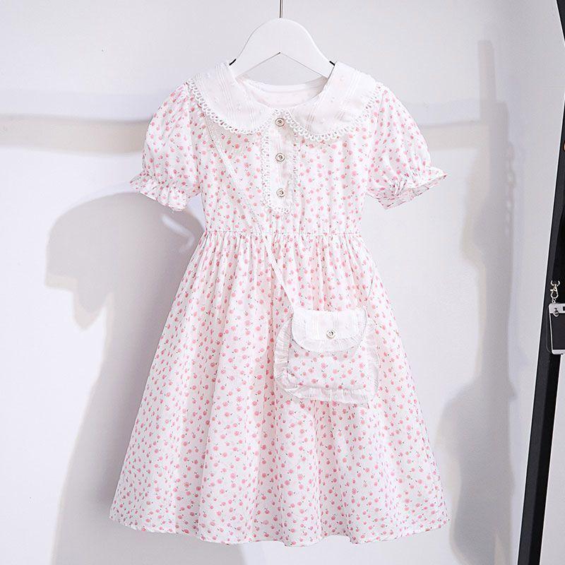 Girls Summer Floral Dress Short Sleeve Princess Fashionable Dress