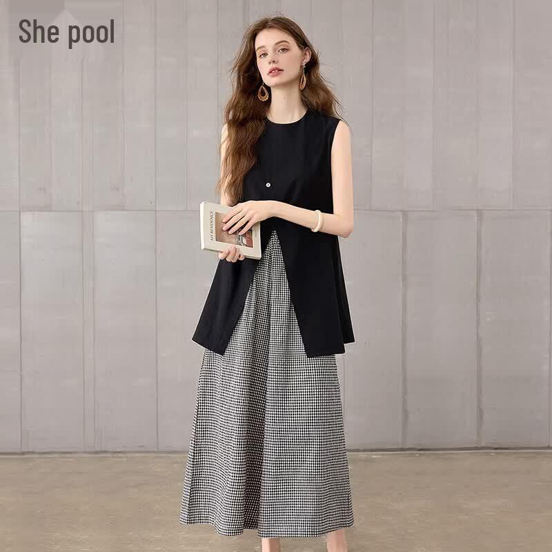 

Women s 2026 Summer Relaxed Plaid Vest & Wide-Leg Pants Set L