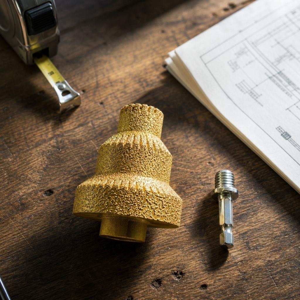 M14 Serrated Step Drill Bit with M14 Drill Adapter for Precise Hole Making In Ceramic Tile Glass Metal Stone