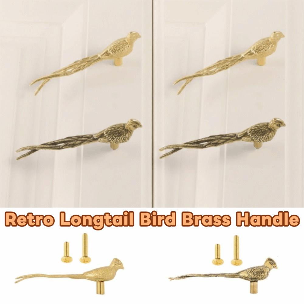 Retro Longtail Bird Brass Handle Vintage Wardrobe Drawer Pulls Creative Cabinet Door Knobs Kitchen