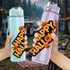 1PC Happy Halloween Text Art Pattern 750ml Color Plastic Sports Water Bottle Leakproof Flip Straw Lid Suitable for Sports Office Home Use