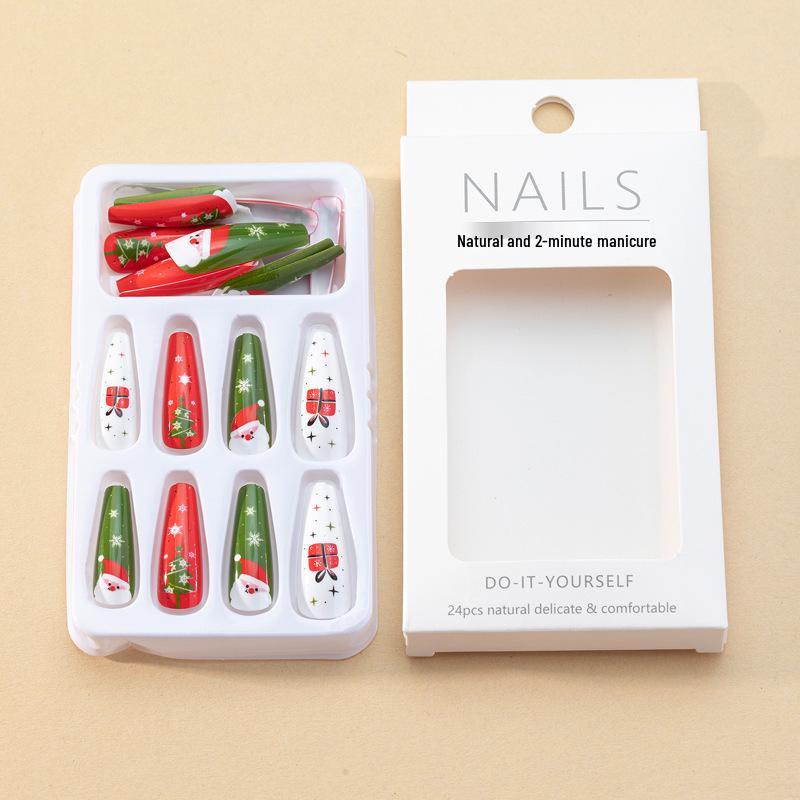 Long Wearable Santa Claus Gift Box Manicure: Removable Christmas Nail Patches