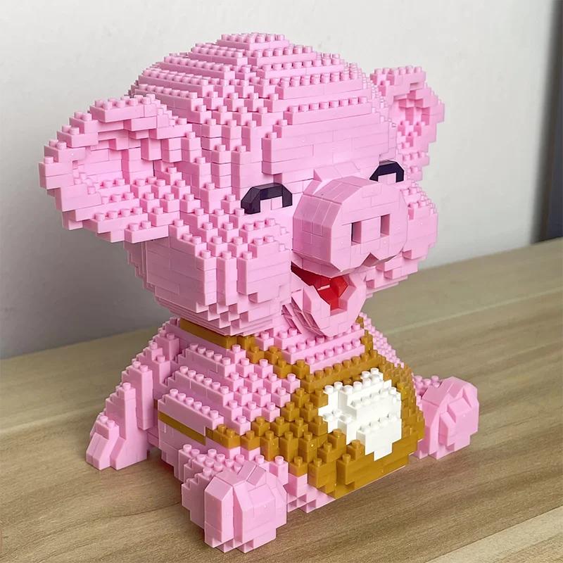 Cute Pink Pig Micro Mini 3D Puzzle Blocks - DIY Stress Relief Creative Building Toy, Zodiac Animal Desk Decor Model for Adults