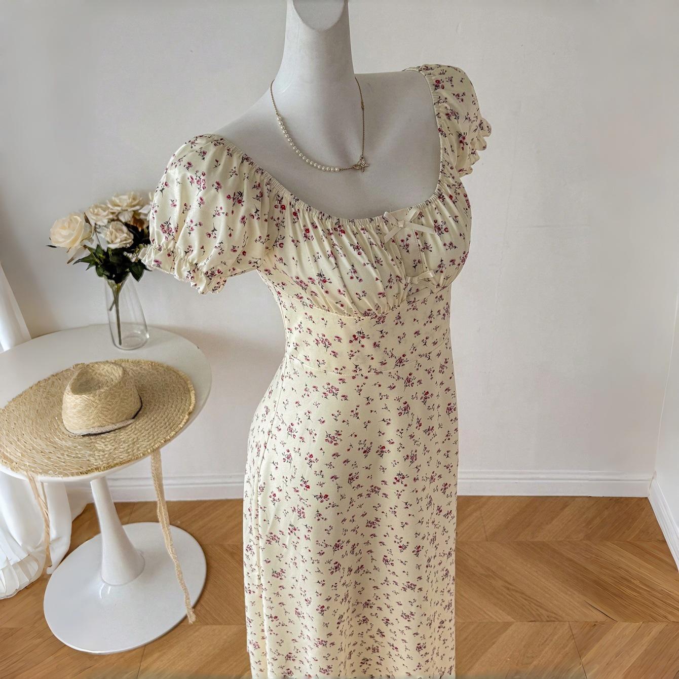 European American Women s Summer 2026 Floral Square Neck Lace-Up Ruffle Dress Medium