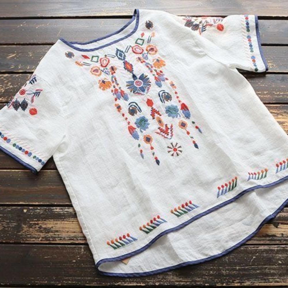 Stickerei Baumwolle Damen Shirt Sommer & Frühling Bluse Tops Kleidung für Damen Kleidung