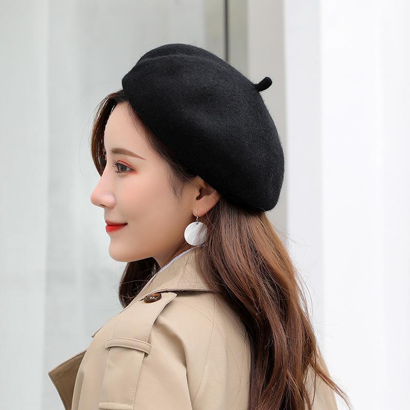 

Winter Hat Women S Retro Wool, Solid Color Beret Light Board European And American Style Top Hat Adjustable