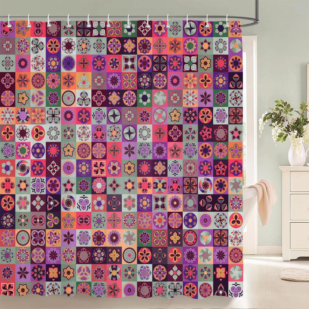 High Quality Indian Mandala Pattern Printed Fabric Shower Curtains Bohemian Bath Screen Waterproof Bathroom Decor with 12 Hooks