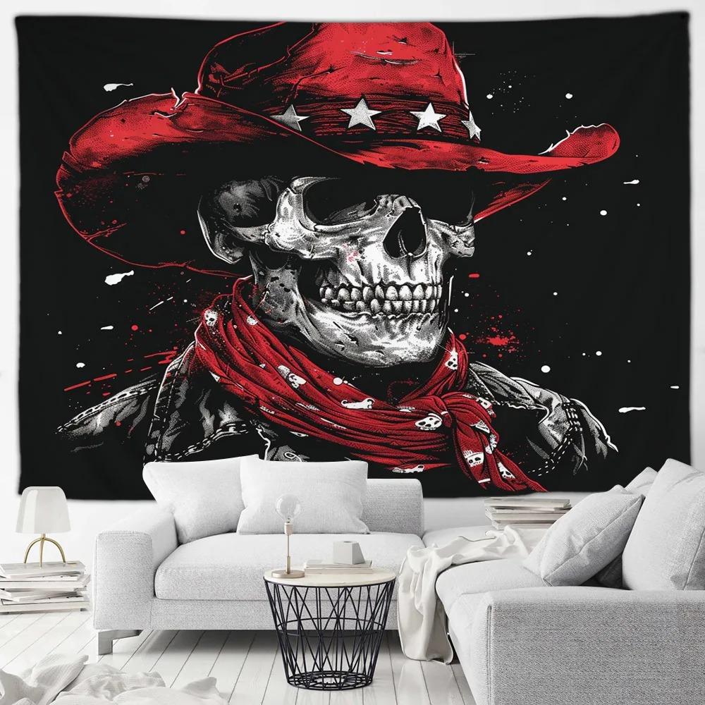Red Rose Skull Tapestry Skull Blood Print Halloween Decorative Tapestry Home Living Room Room Decorative Wall Hanging